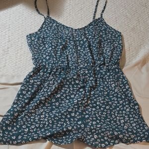 SHEIN Dark Green Floral Print Romper